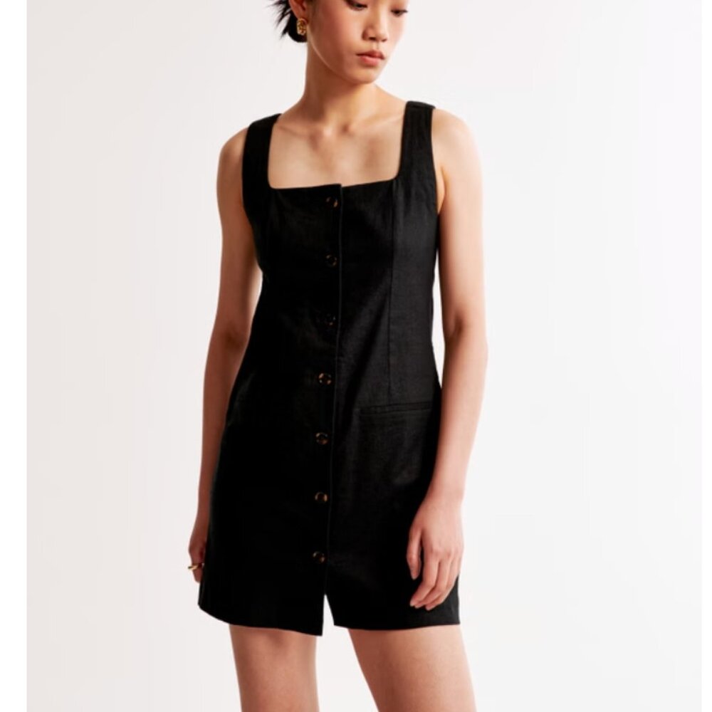 Abercrombie and Fitch Mara Squareneck Linen-Blend Vest Mini Dress - Size Small P